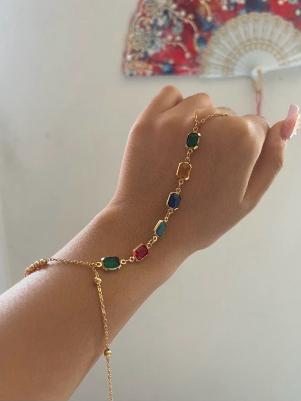 Multi-Gem Hand Chain Bracelet - Colorful Stones